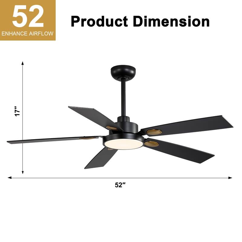 Cusp Barn 52" Black Modern Ceiling Fan with Lights and Remote, Farmhouse Indoor 5-Blade Quiet DC Motor Ceiling Fan for Bedroom