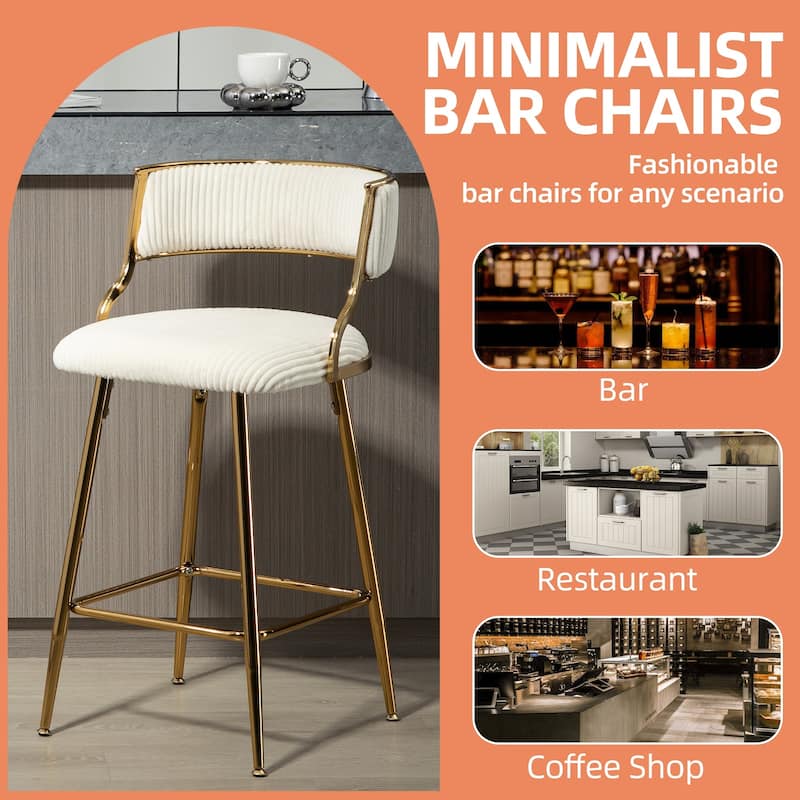 2,26'' Counter Height Bar Stools w/Corduroy Upholstery and Golden Chromed Base(Set of 2） - N/A