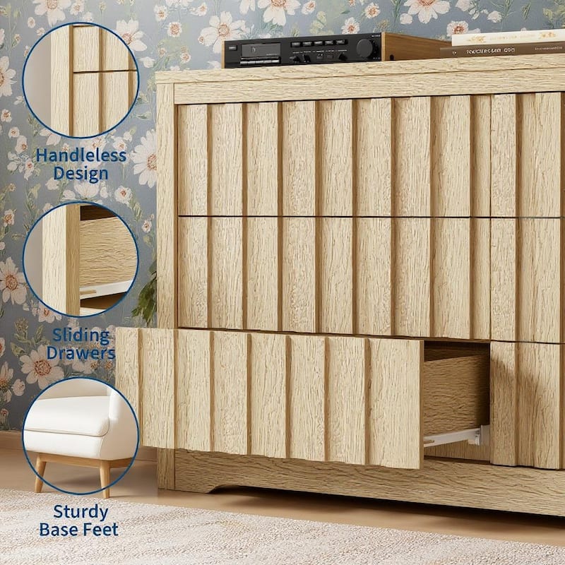 6 Drawers Fluted Dresser, with Handleless