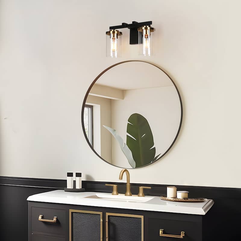 Modern 2/3/4-Light Black Gold Bathroom Vanity Lights with Cylinder Glass