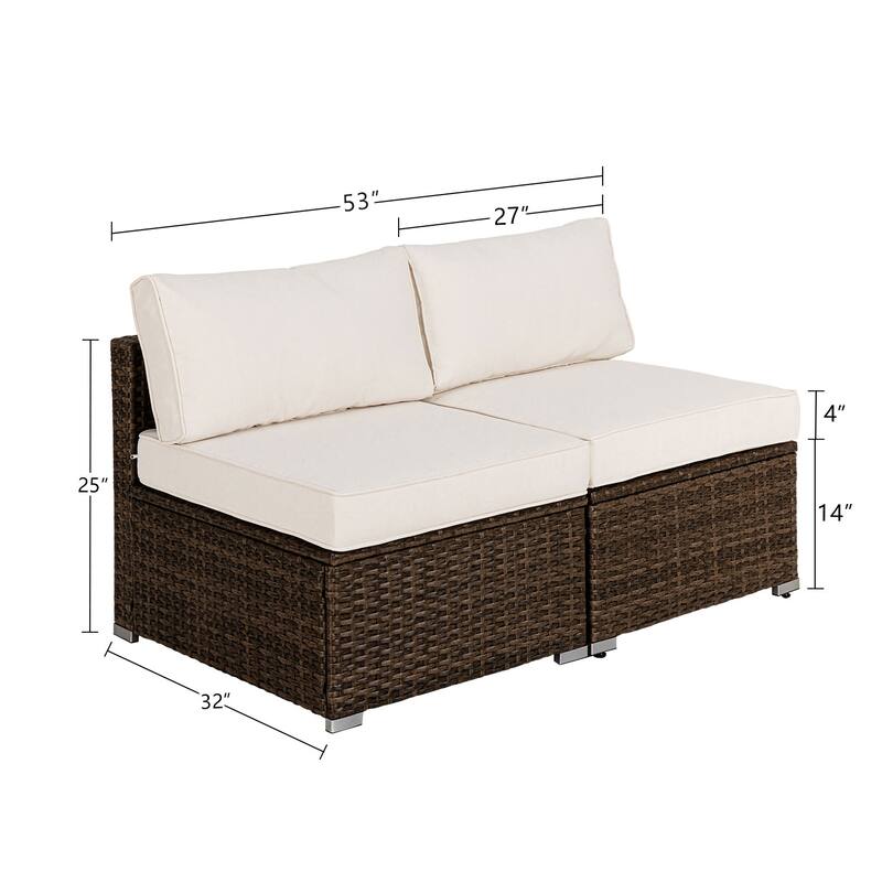 COSIEST 2 - Piece Sectional Add-on Armless Cushioned Patio Chairs