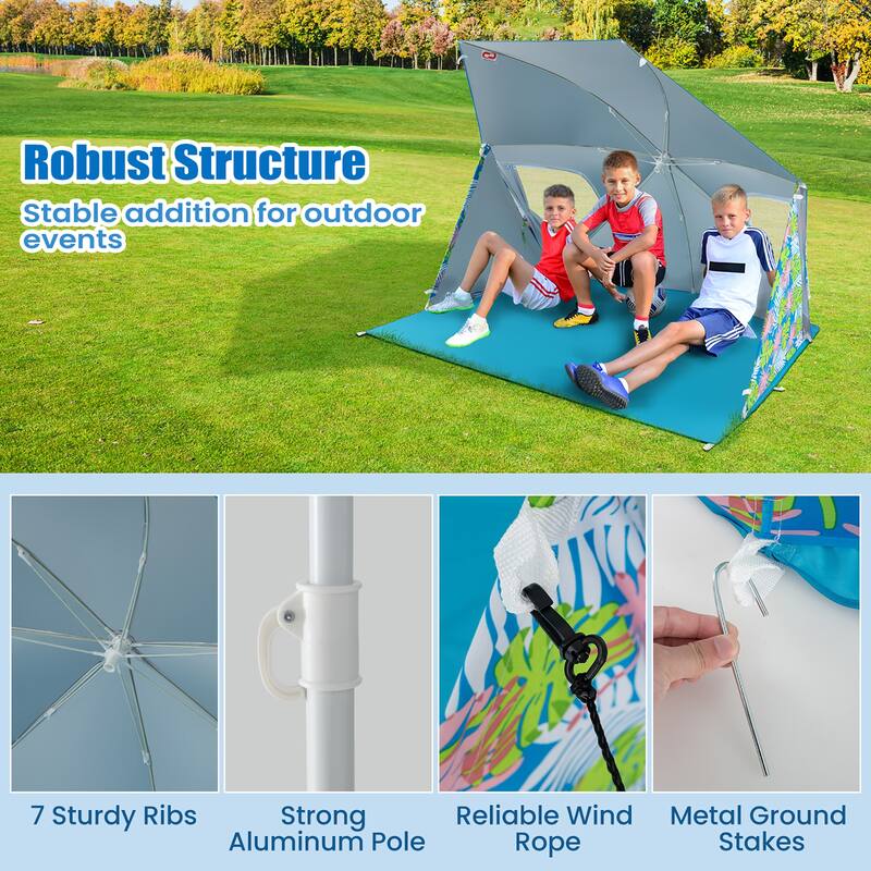 Gymax Convertible Beach Tent for 2-4 People w/ Roll-Up Windows Dual