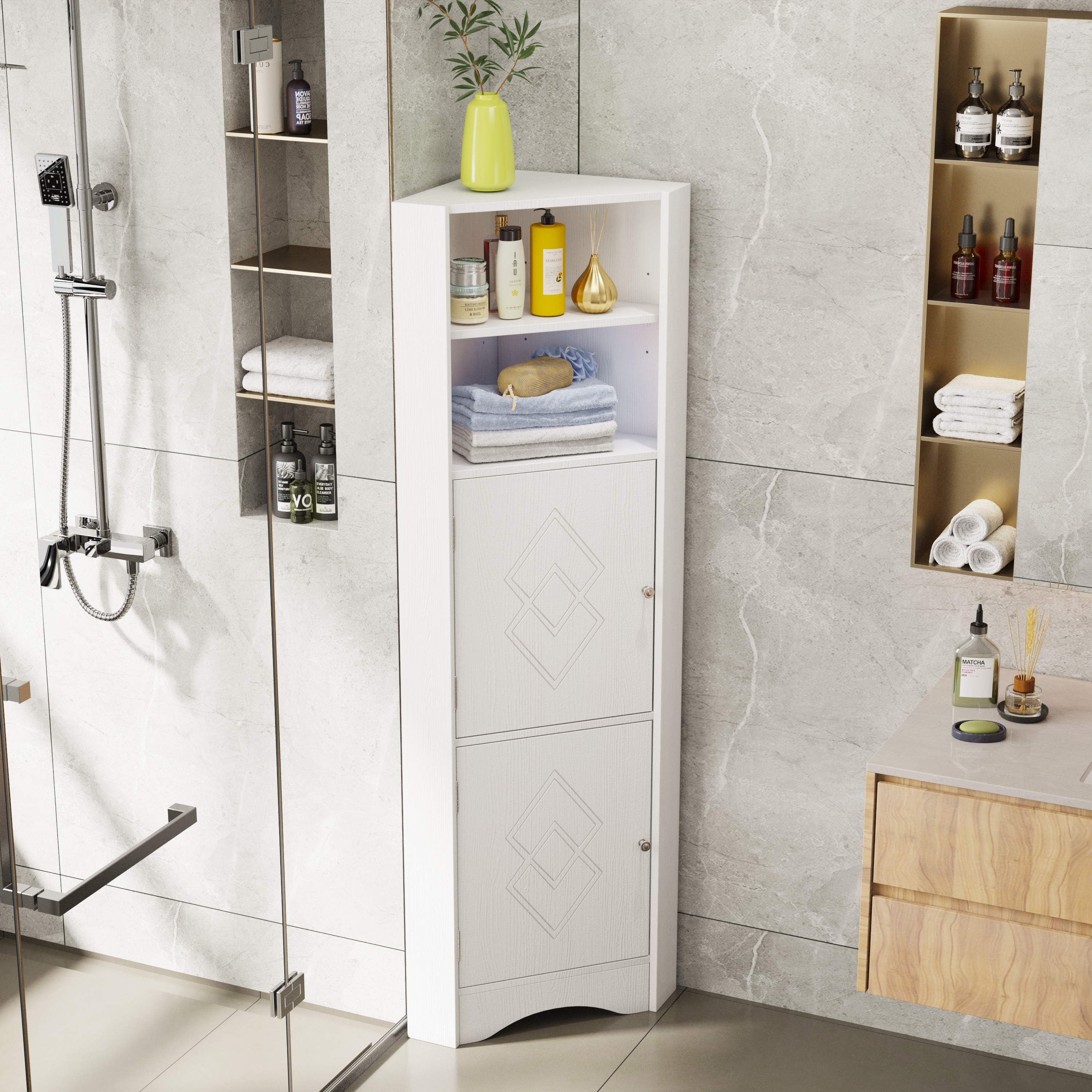 Buy U-HOOME Small Bathroom Storage Corner Floor Cabinet with Doors