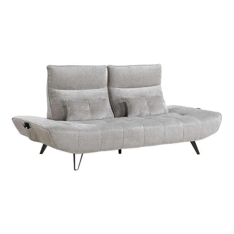 Kyan Adjustable Depth Power Recliner Sofa, Pillows Light Gray Chenille