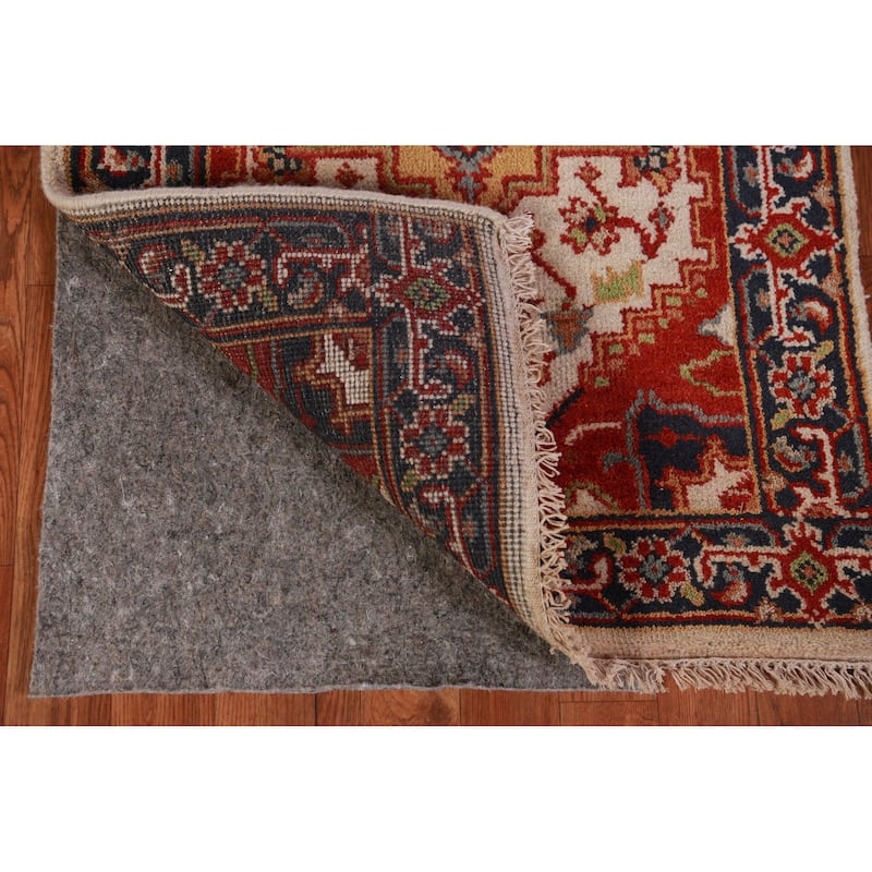 Hand Knotted Oriental 100% Wool Carpet Traditional Geometric Beige & Ivories Heriz (serapi) Runner Rug - 8' 0'' X 2' 5''