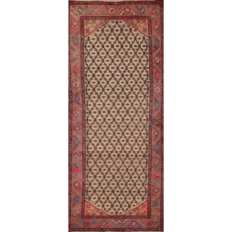 Geometric Koliaei Persian Vintage Runner Rug Handmade Wool Carpet - 3'6" x 9'9"
