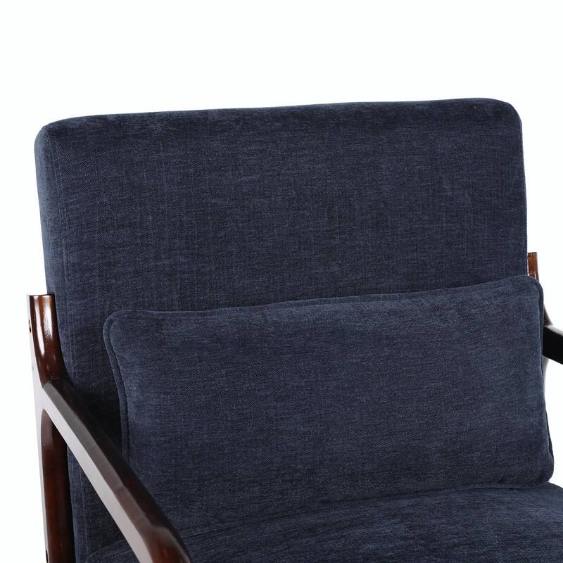 Mid-Century Modern Accent Chair with Solid Wood Frame and Detachable Lumbar Pillow for Living Room or Bedroom