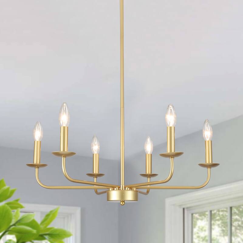 24.01 in. Modern Farmhouse Chandelier , 6-Light French Country Chandelier for Dining Room Living Room Bedroom Kitchen - Spray Gold