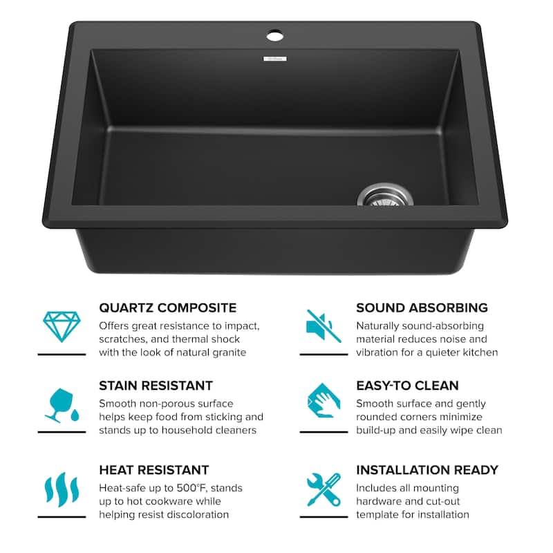 KRAUS Forteza Granite 33 inch Undermount Drop-in Kitchen Sink
