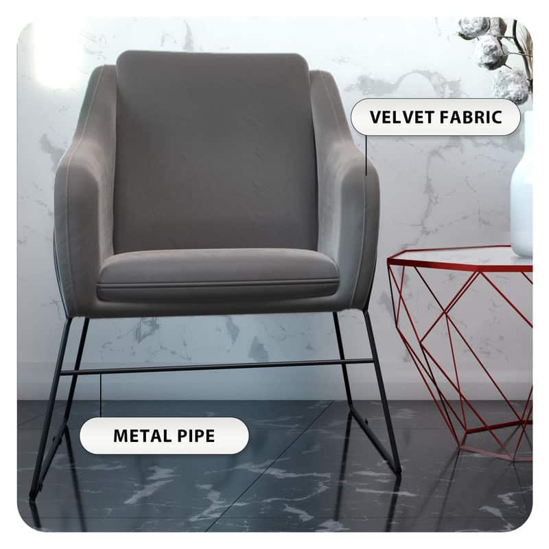 Harmony Mid-Century Velvet Upholstered Accent Arm Chair with Metal Frame & Plush Cushion for Home Office, Living Room, & Bedroom