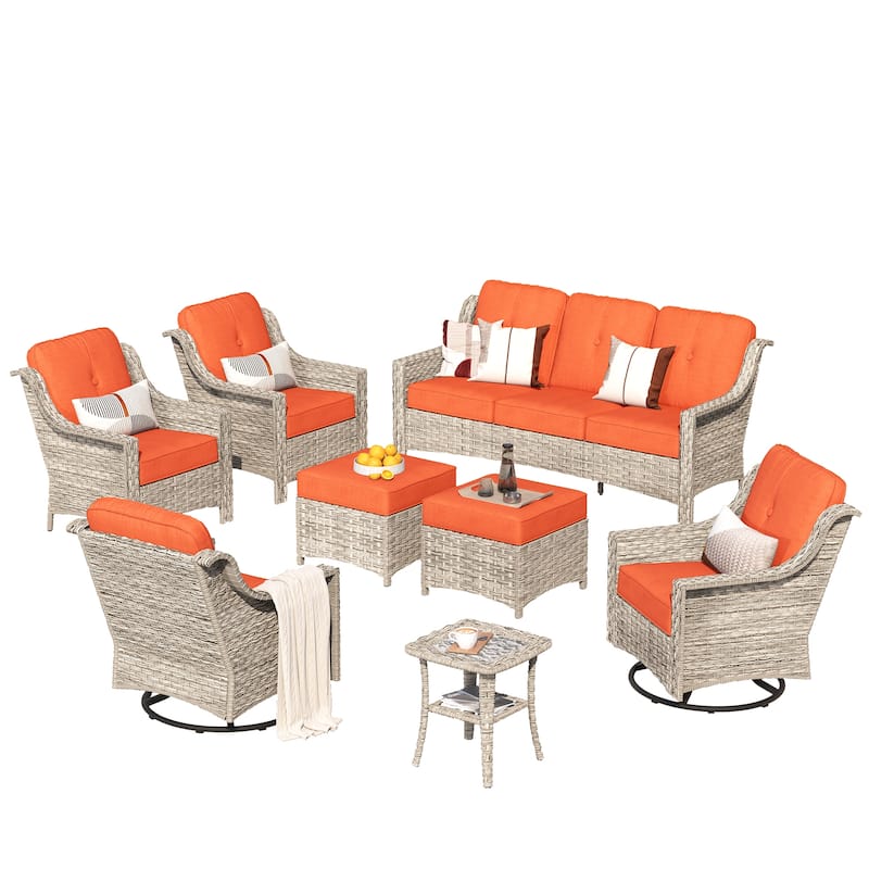 XIZZI 8-piece Patio Furniture Set Wicker Outdoor Seating Swivel Chairs