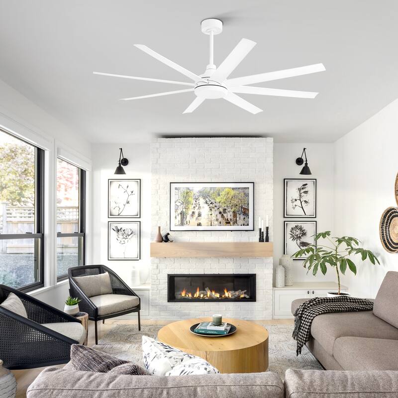 65-Inch 8-Blade Black/White Ceiling Fan with Remote without Light