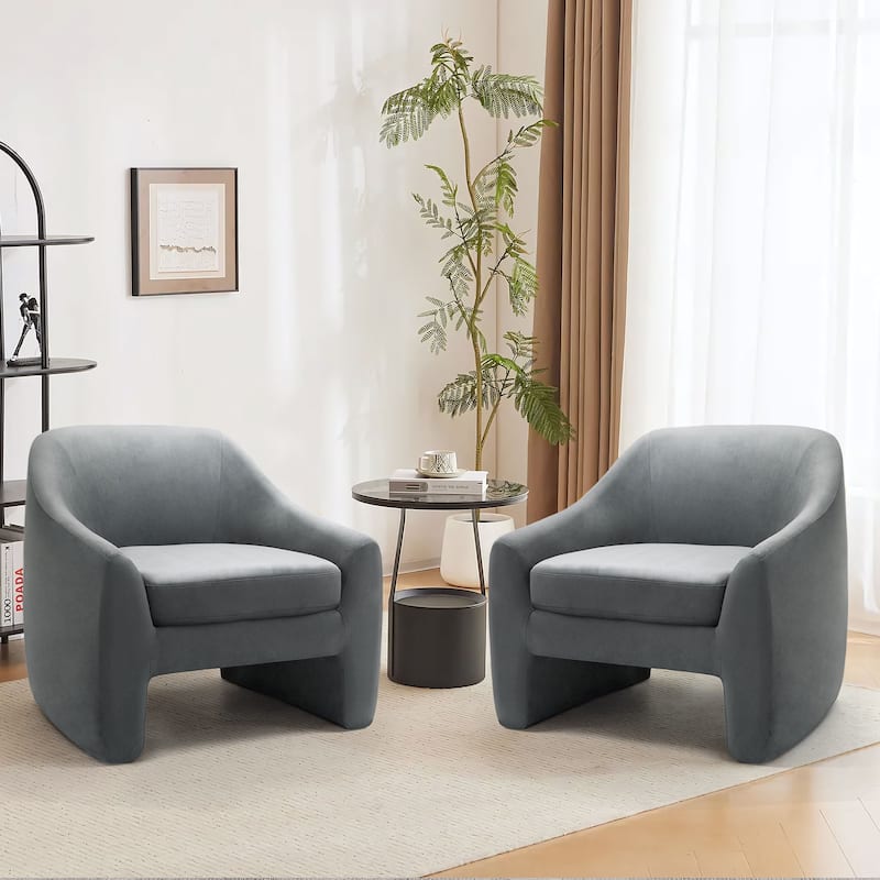 2 Set Oversized Armchair Modern Upholstered Accent Chair - Dark Grey/Velvet