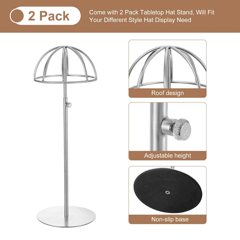 Metal Hat Display Stand 2 Pack Adjustable Tabletop Hat and Wig Holder Silver