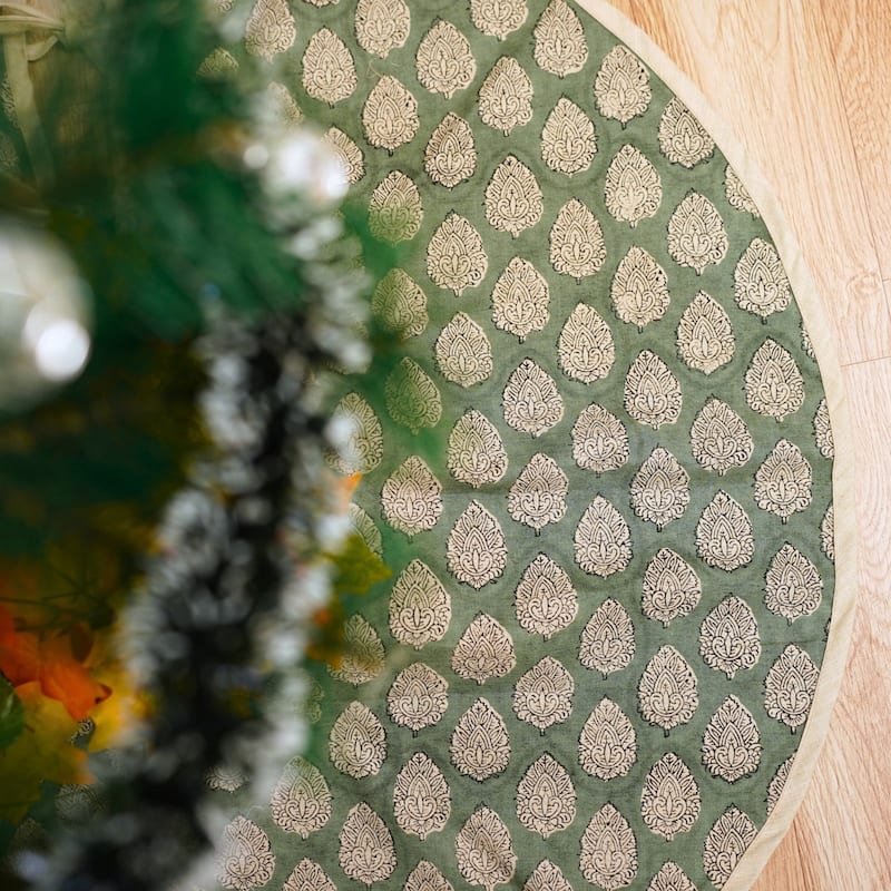 Fabdivine Block Print Linen Blend Home Decor Christmas Tree Skrit