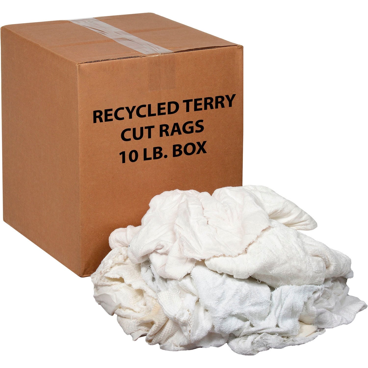 10 Lb. Box Premium Recycled Cotton Terry Cut Rags, White - Assorted