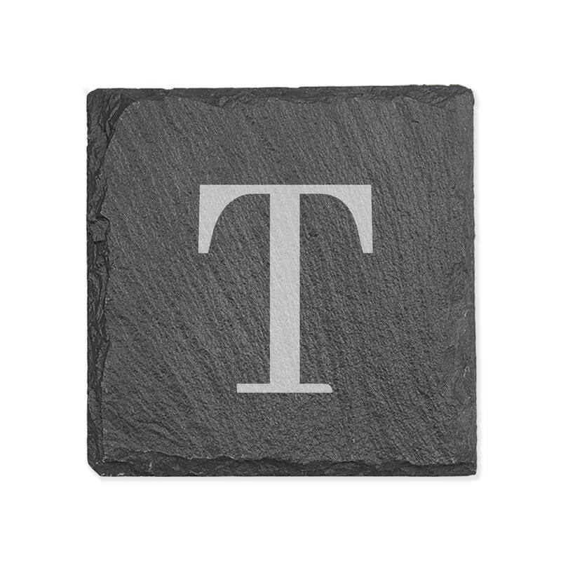 Personalized Letter Square Slate Coaster - 1 piece - T - Slate