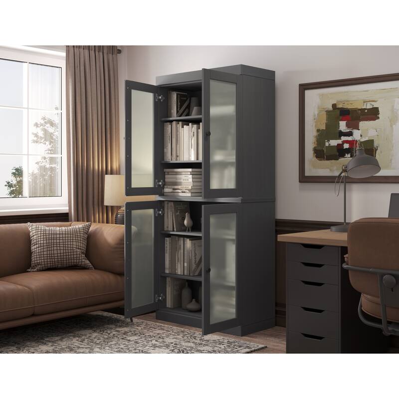 100% Solid Wood 6-Shelf Bookcase with Optional Doors by Palace Imports - 4 Dr Frosted - Grey