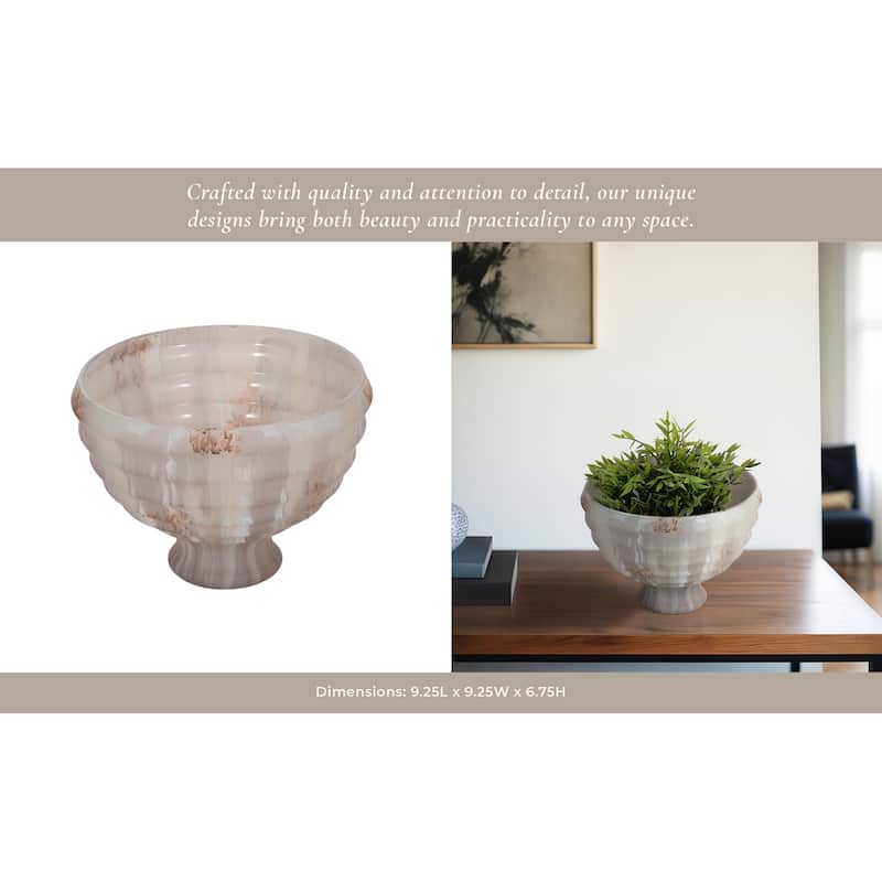 Glass Decorative Bowl with Fluted Contoured Design and Pedestal Base