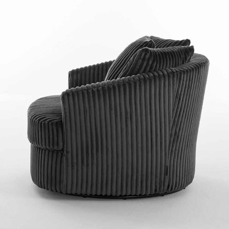2 Set Oversized 43" W Plush Corduroy Swivel Barrel Chair with Pillows