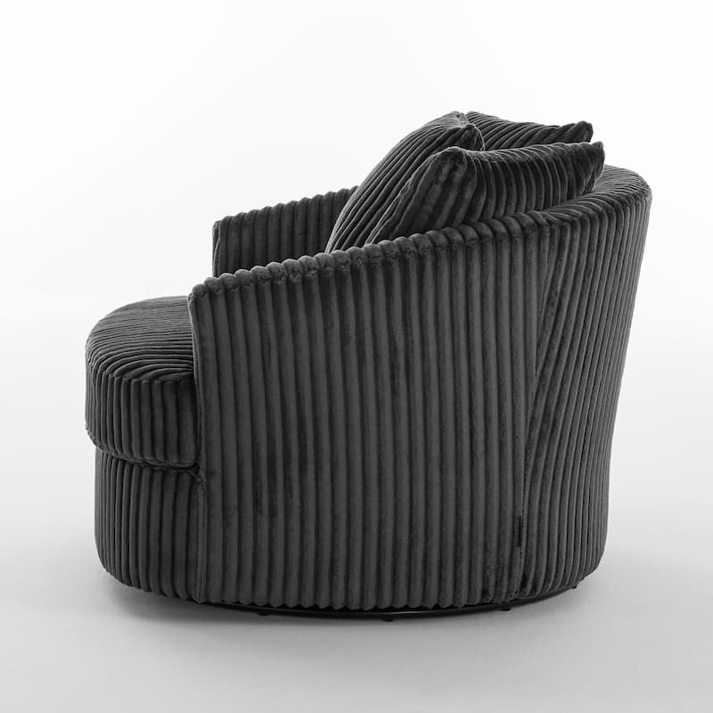 Oversized 43" W Plush Corduroy Recessed Arm Swivel Barrel Chair