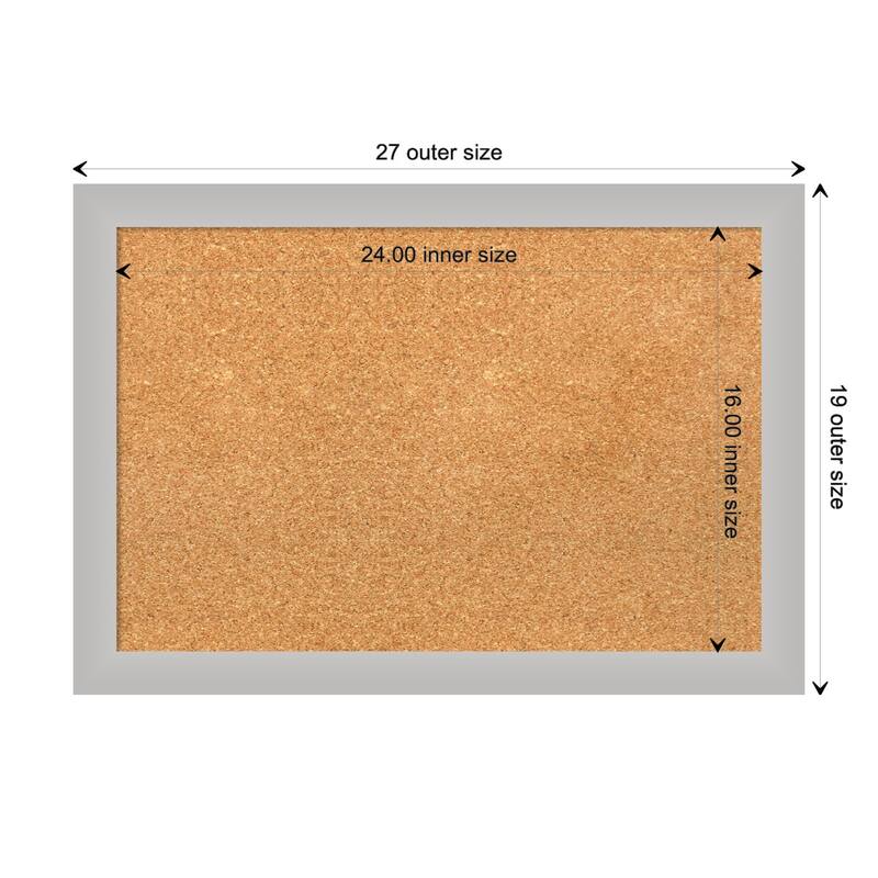 Low Luster Silver Wood Framed Natural Corkboard Bulletin Board - Board Size 24x16