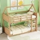 preview thumbnail 2 of 34, Twin Over Twin House Floor Bunk Bed with Headboards, Footboards and Guardrails, Ladder,