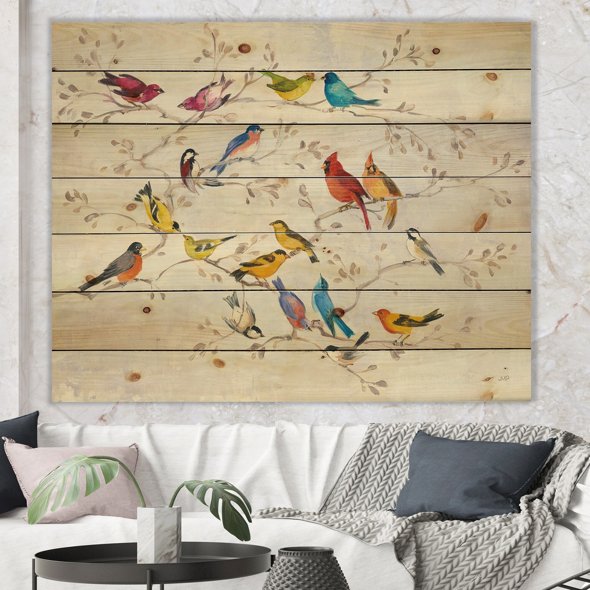 Designart 'Multi-Color Bird on Tree' Modern Farmhouse Print on ...