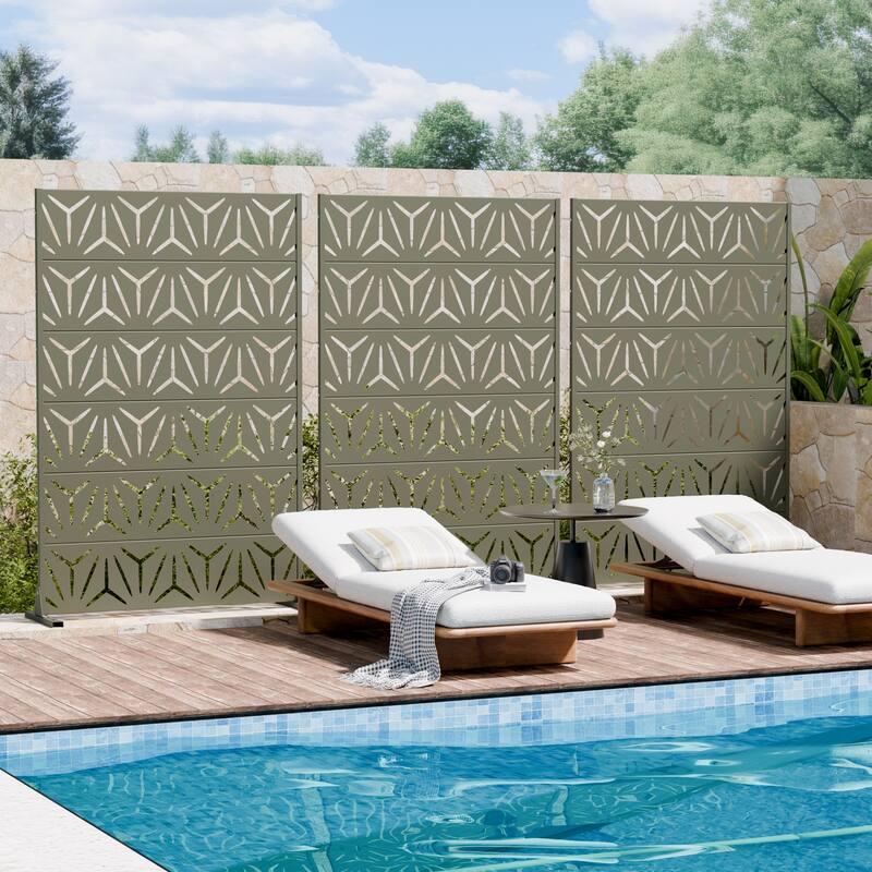 72" H×47"W Dovelina Black Outdoor Freestanding Metal Privacy Screen Decorative Garden Fence