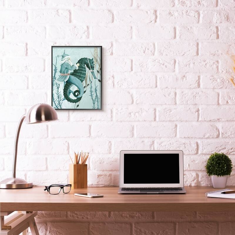 Stupell Sea Santa Ocean Christmas Holiday Blue Green Design Framed Wall Art