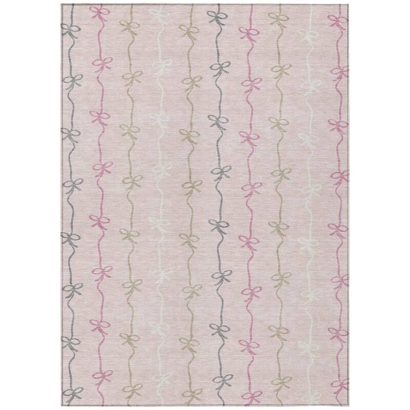 Machine Washable Indoor/ Outdoor Modern Bow Stripe Chantille Rug