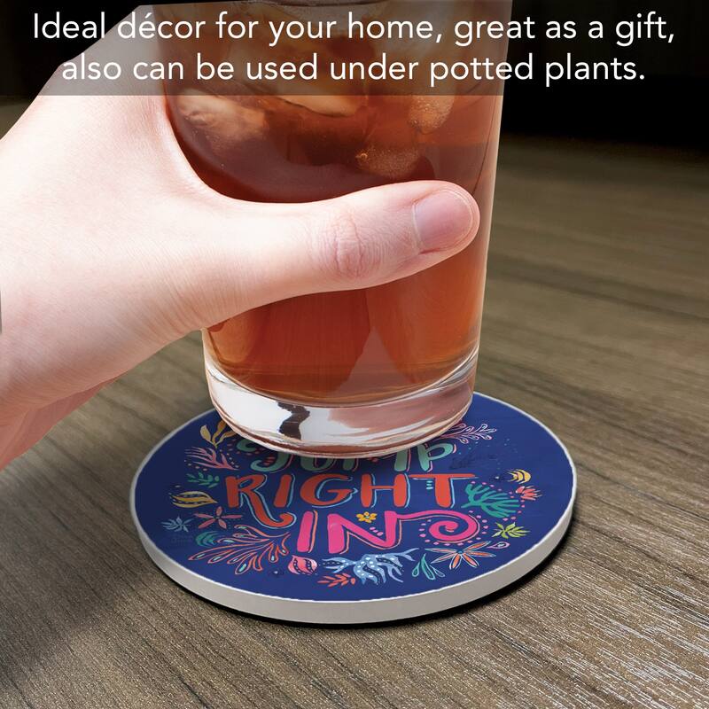 Jump In 4 Pack Absorbent Stone Coaster with Protective Cork Backing Made in The USA 4" Round, Easily Wipes Clean