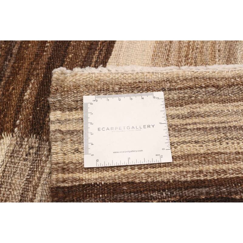 ECARPETGALLERY Flat-Weave Boho Beige, Dark Brown Wool Kilim - 9'1 x 12'0