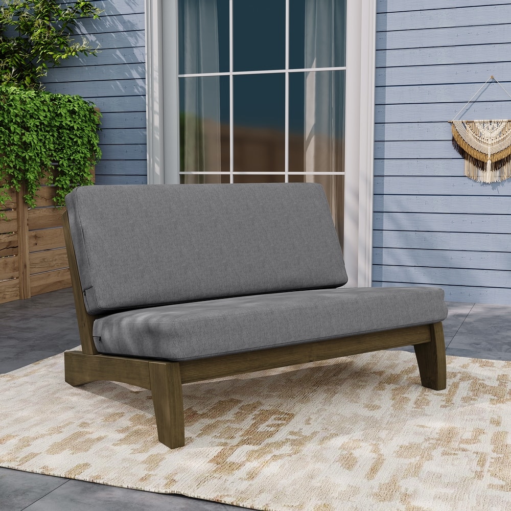Outdoor Teak Wood Armless Lounge Chair Set Loveseat with Cushions