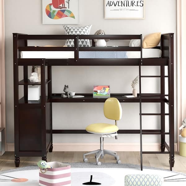 slide 2 of 15, Kid-Friendly Design Twin Size Loft Bed with Desk and Drawers