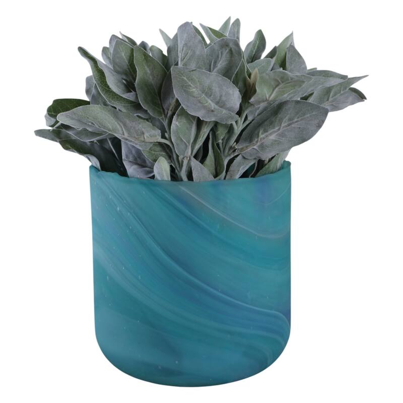 Glass Vase Modern Swirled Flower Pattern Coastal Inspired Tall Accent