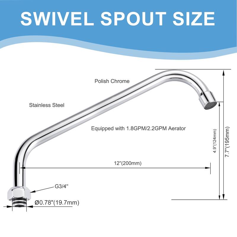WOWOW Commercial Faucet Swivel Spout Replacement in Polished Chrome