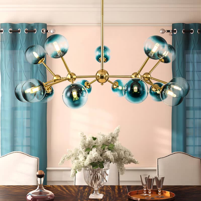15-Light Modern Large Sputnik Glass Chandelier Cluster Blue Glass Bubble Pendant Light for Dining Room - 40.2 in. W x 13.8 in. H
