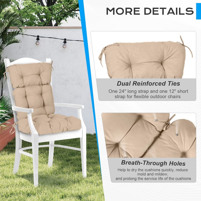 Aoodor Outdoor 45"x 22" x5" Tufted High Back Cushions Patio Replacement Chair Cushion with Ties, Set of 2 - 45" x 22" x 5"