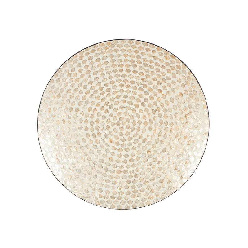 Mother of Pearl Shell Geometric Round Disc Home Wall Decor with Black Frame - Cream - Roche River Decor - Cream