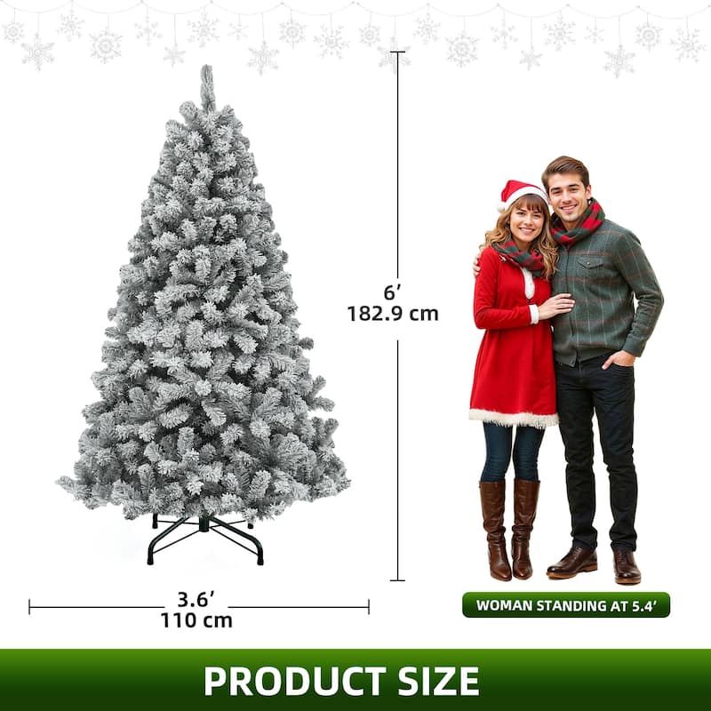 6/7.5/9 FT Pre-Lit Frosted Pine Artificial Christmas Tree with LED Lights
