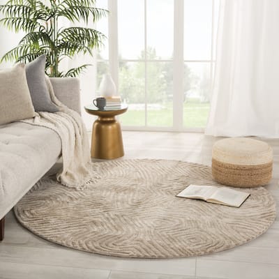 Porch & Den Cheery Lynn Handmade Beige Abstract Pattern Round Area Rug