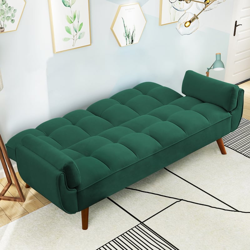 75.39" Futon Sofa Bed, Convertible Folding Futon Couch Recliner Lounge For Living Room With 2 Pillow/Armrest
