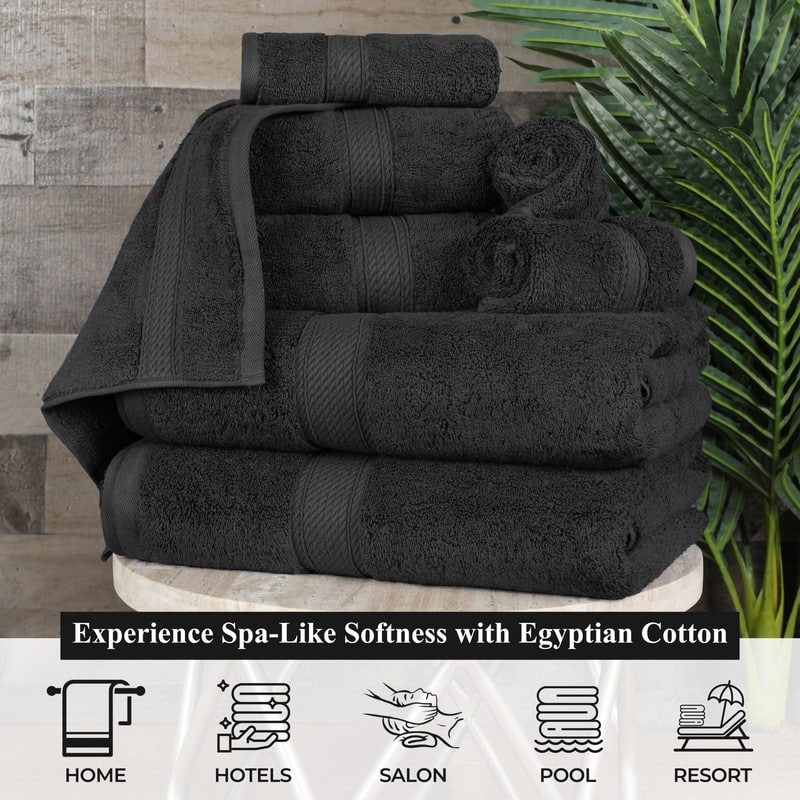 Superior Egyptian Cotton 8 Piece Towel Set Ultra Plush & Absorbent Bath, Hand & Face Towels, Heavyweight Spa Quality