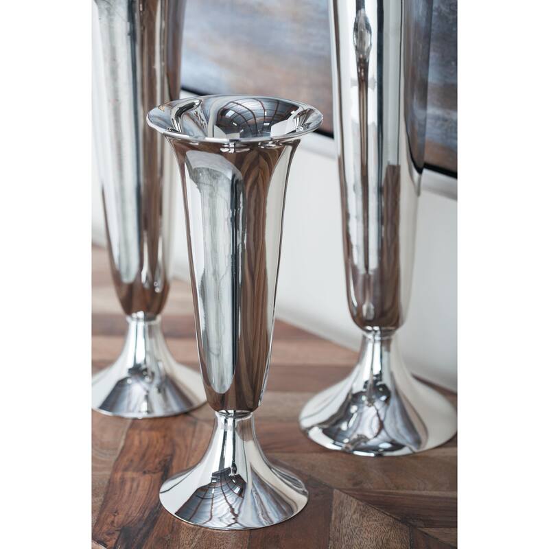 Aluminum Metal Fluted Decorative Vase - Silver - Roche River Decor