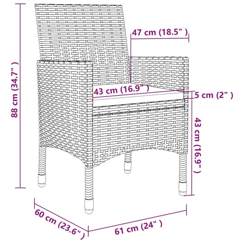 vidaXL Patio Dining Set Outdoor Table and Chair Set Poly Rattan and Glass