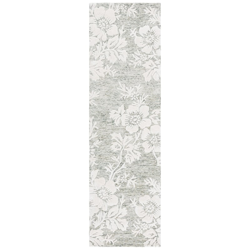 SAFAVIEH Handmade Glamour Veselina Modern Wool & Viscose Rug - 2'3" x 8' Runner - Green/Ivory