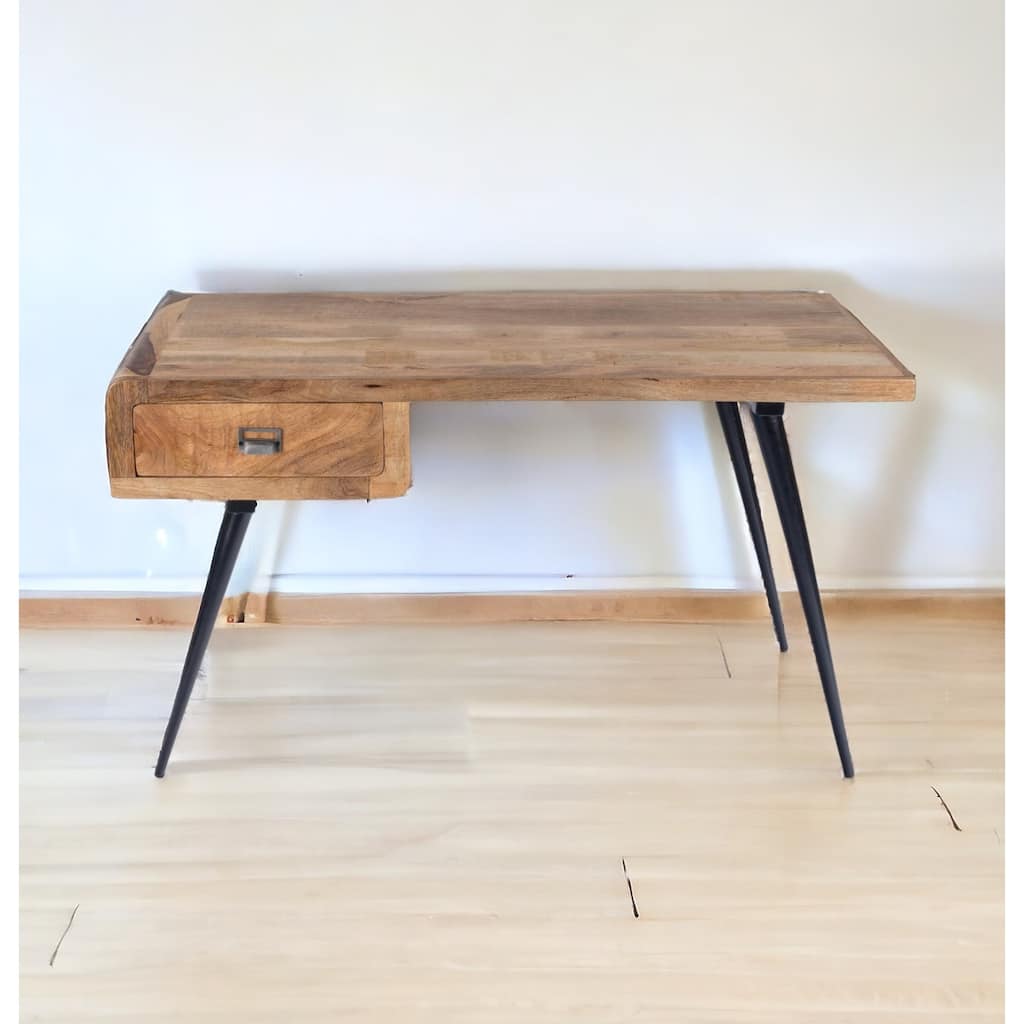 54" Brown And Black Mango Wood Writing Desk