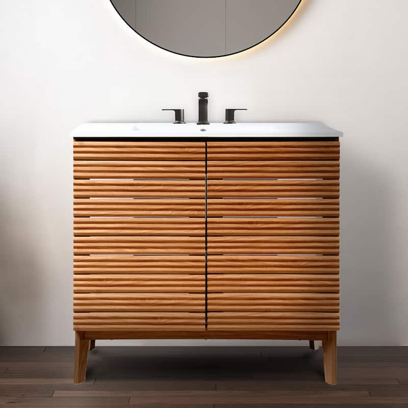 Javer Thin Linear Slat Modern Farmhouse 2-Shelf Bath Vanity Cabinet Only (Sink Basin not Included), by JONATHAN Y