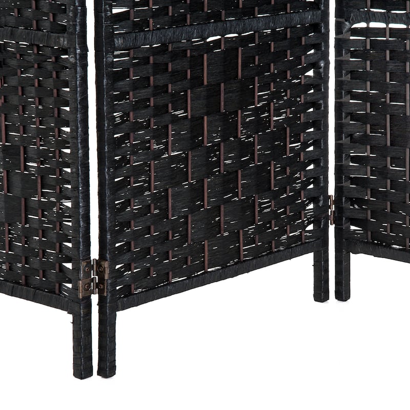HomCom 6' Tall Wicker Weave Three Panel Room Divider Privacy Screen - Black Wood